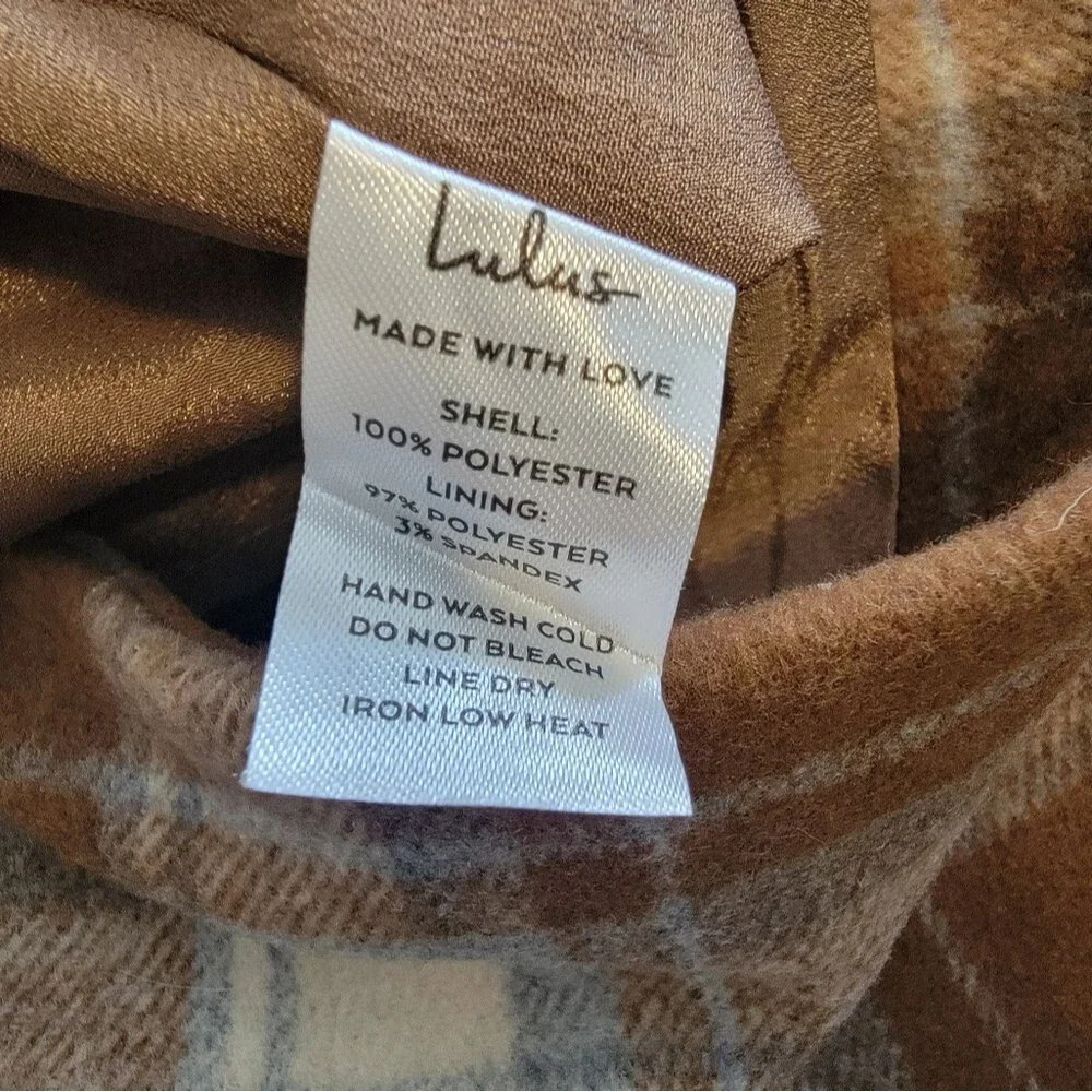 Lulus Mad for Plaid Brown and Blue Plaid Faux Wrap Mini Skirt Xlarge - Picture 6 of 6